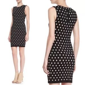 Alice + Olivia Marta Black Pink Polka Dot Knit Sheath Dress